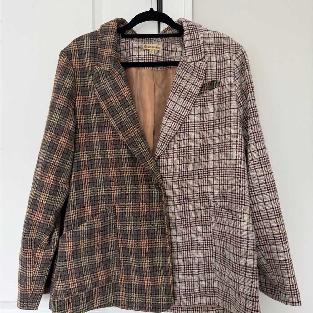 Democracy Plaid Blazer in Cream, Brown & Tan